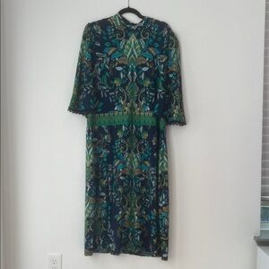 Susan Graver Elegant Long Sleeve Dress in Green and Blue